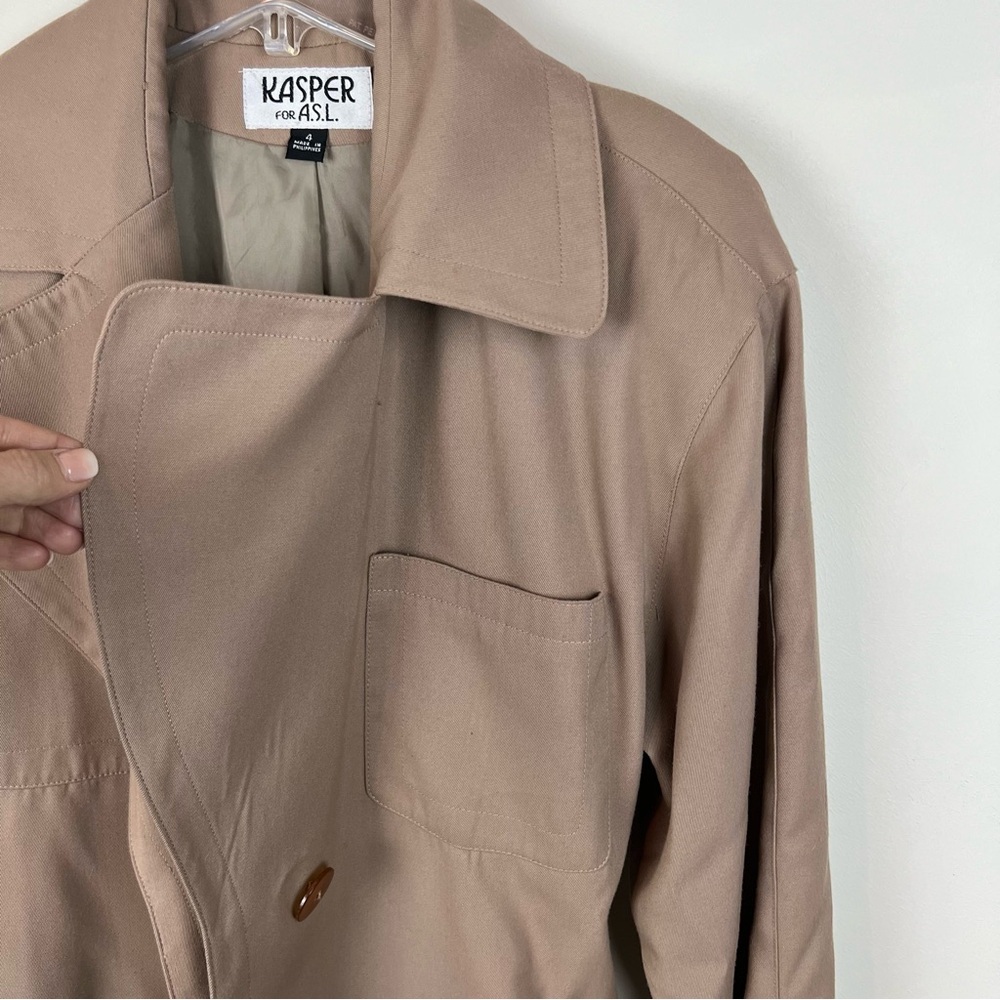 Vintage Khaki Trench Coat 4 Oversized Long Belted Pocket Preppy Old Money Career - Picture 3 of 11